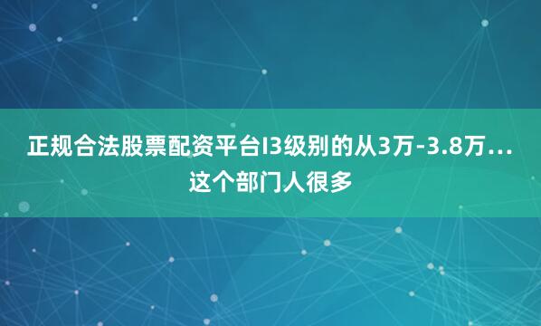 正规合法股票配资平台I3级别的从3万-3.8万…　　这个部门人很多